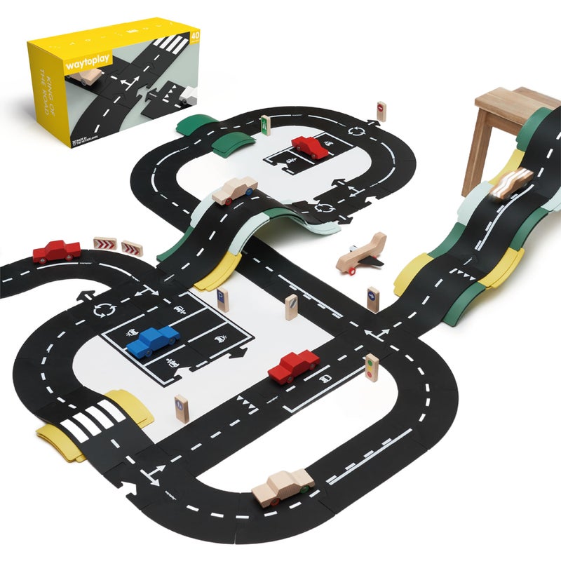 Waytoplay's King of The Road - Flexible Toy Road Set, 40 Pieces. The Original Since 2003. Made in Europe. - Image 1